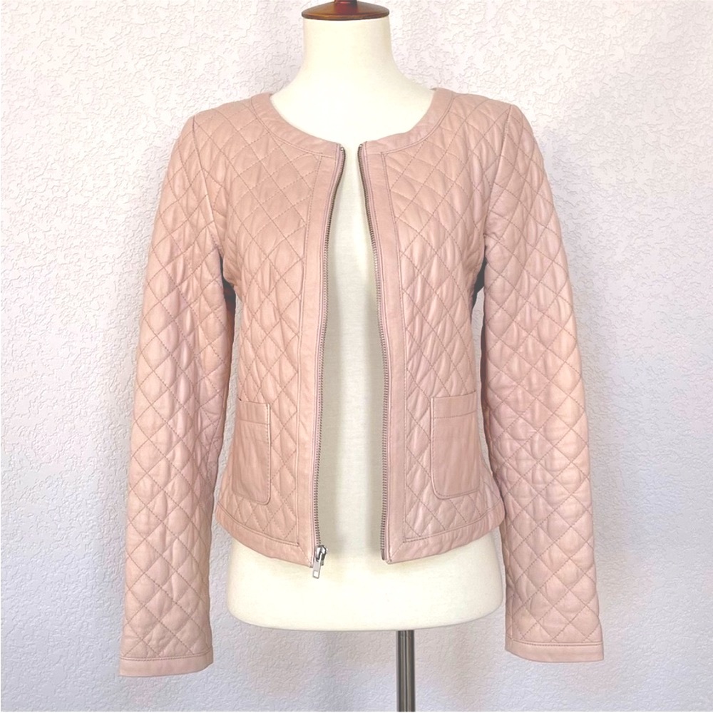 Hinge Ballet Slipper Pink Quilted French Girl Leather Jacket quiet luxury preppy
